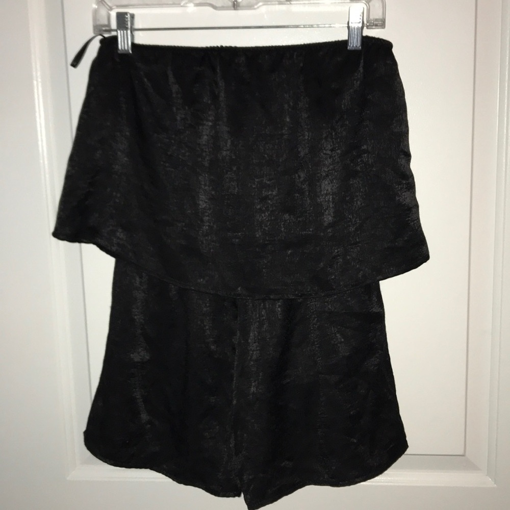 Black silk strapless romper
